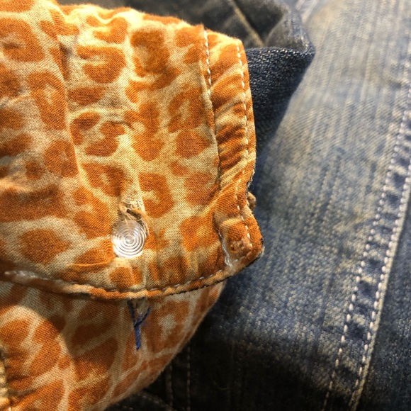 Vintage Rock 47 by Wrangler Denim Jacket Embellished back Animal print cuffs L - Picture 5 of 15